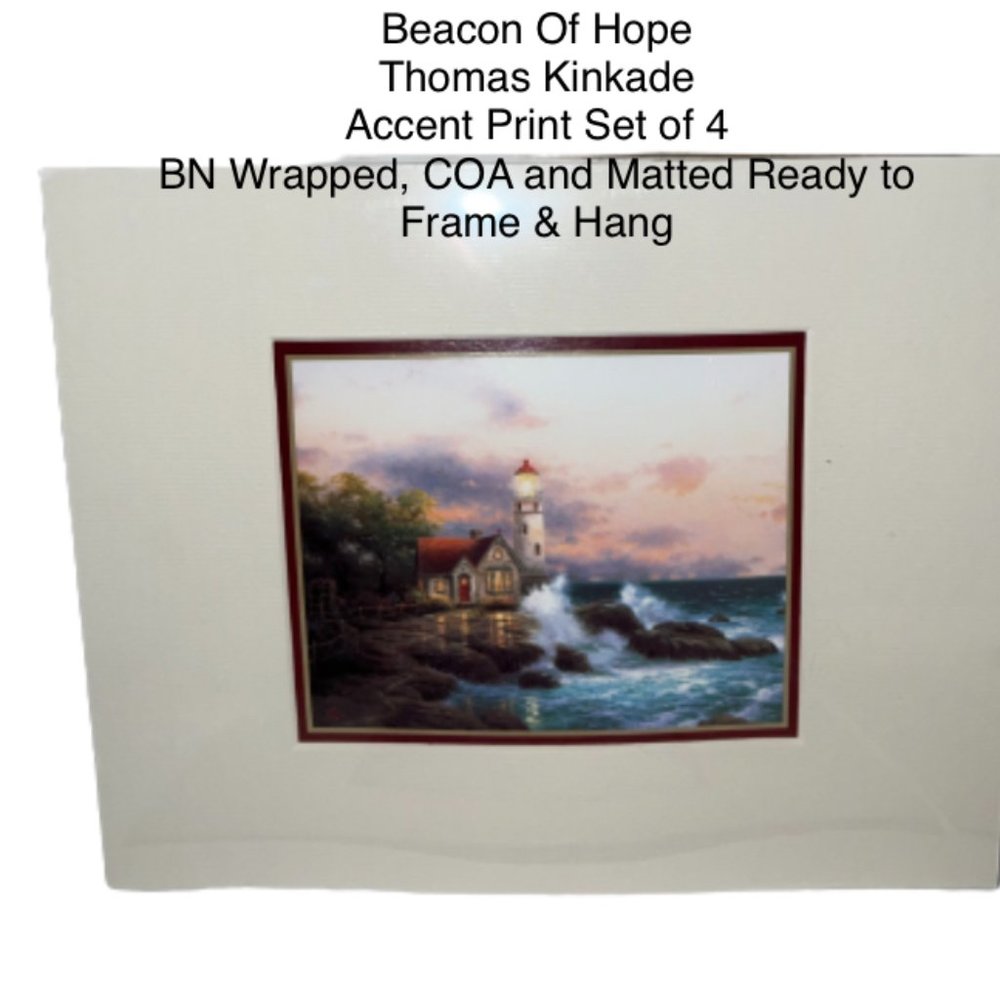 ART - PRINTS SET OF 4 BY THOMAS KINKADE NAUTICAL LIGHTHOUSE ART BNWCOA WRAPPED